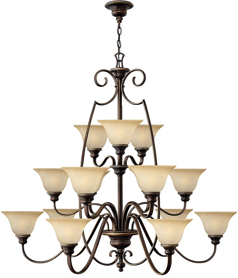 Hinkley Cello Large 15 Light Antique Bronze Chandelier With Alabaster Shades