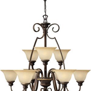Hinkley Cello 9 Light Antique Bronze Chandelier With Alabaster Shades