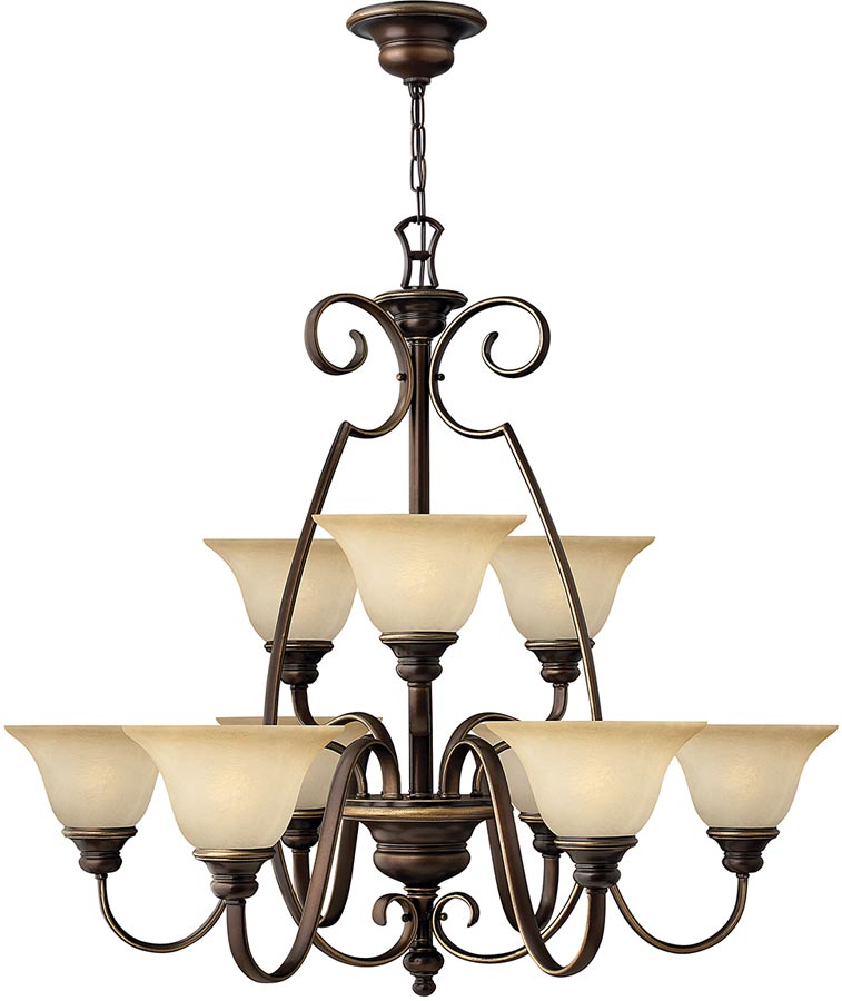 Hinkley Cello 9 Light Antique Bronze Chandelier With Alabaster Shades