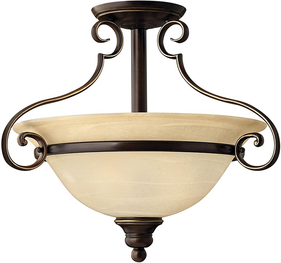 Hinkley Cello 2 Light Antique Bronze Semi Flush With Alabaster Glass