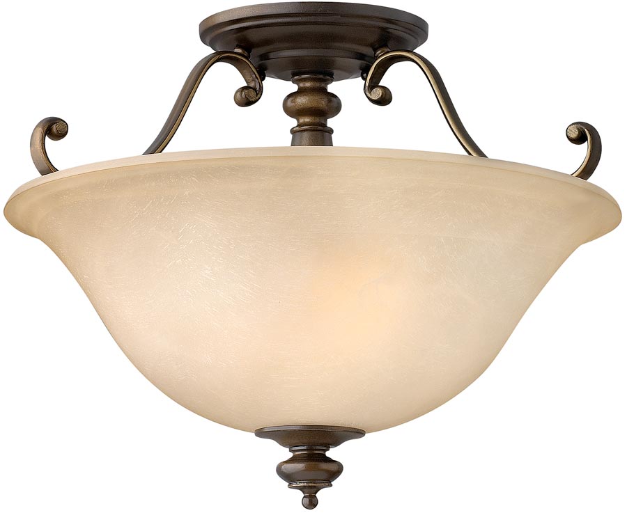 Hinkley Dunhill Royal Bronze 2 Light Semi Flush With Alabaster Glass