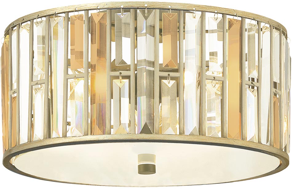 Hinkley Gemma Luxury 3 Lamp Crystal Drum Flush Light Silver Leaf