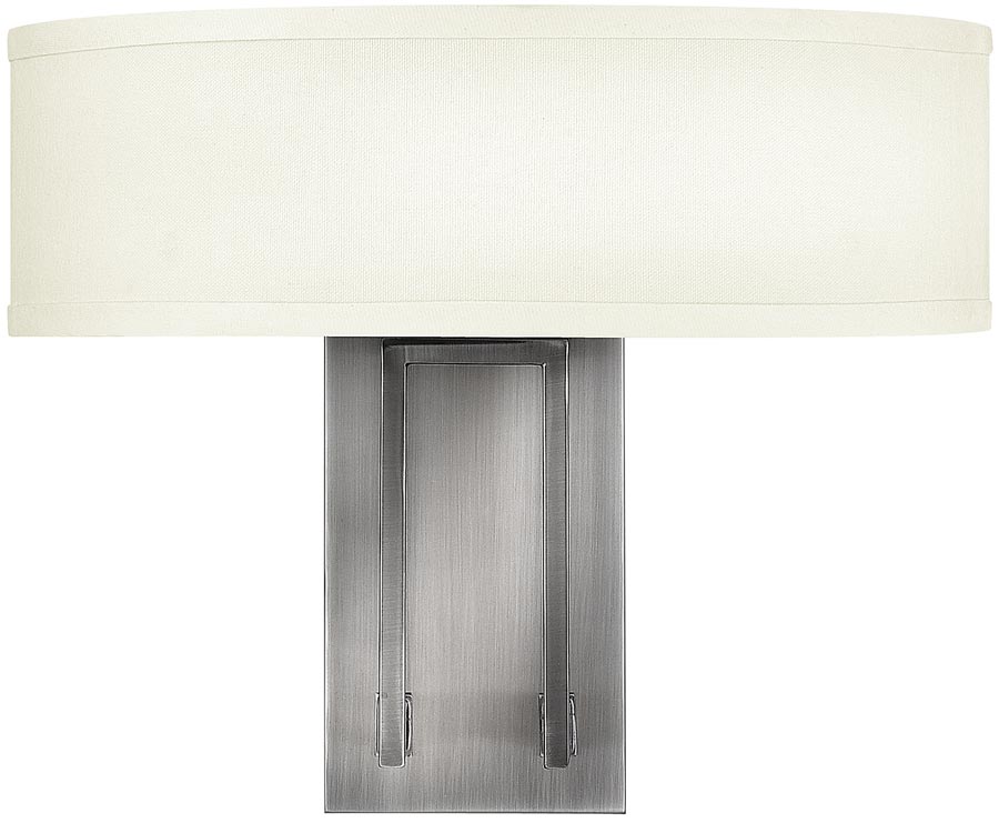 Hinkley Hampton Modern 2 Lamp Wall Light Antique Nickel Linen Shade