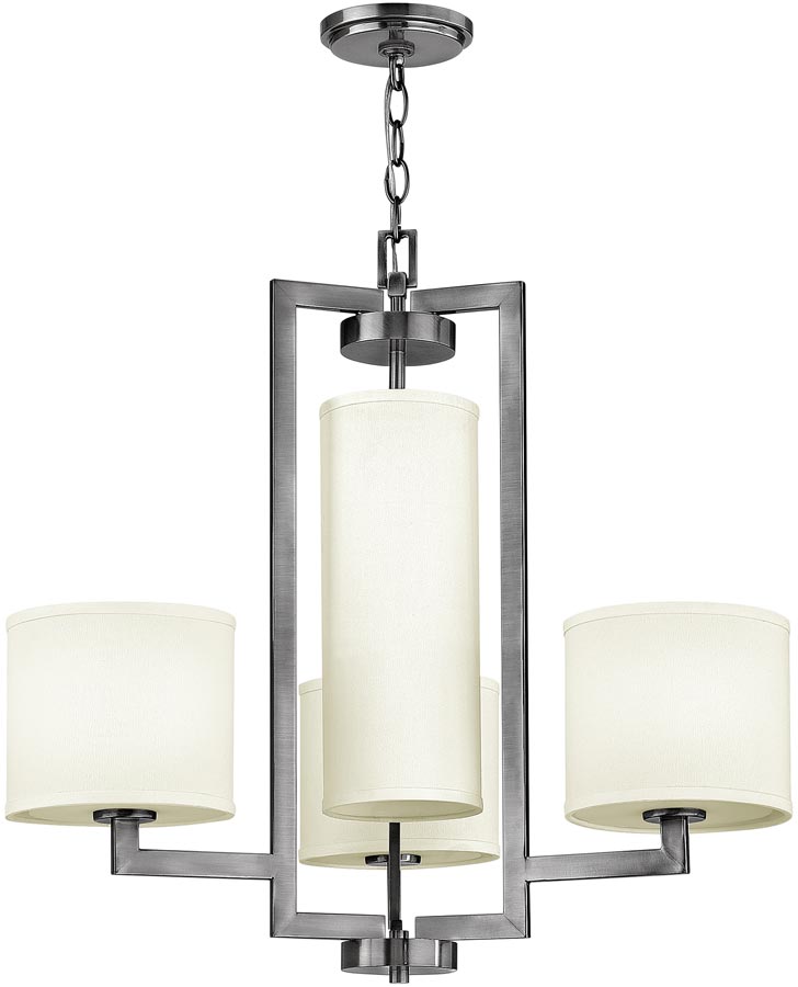 Hinkley Hampton Antique Nickel 4 Light Linen Shade Chandelier