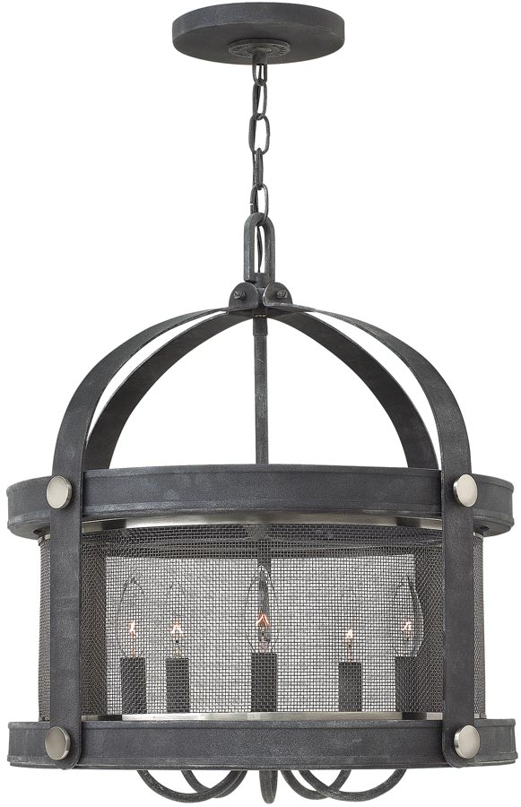 Hinkley Holden Aged Zinc 5 Lamp Industrial Pendant Light