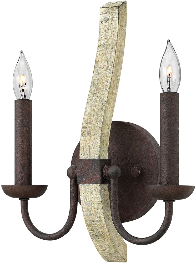 Hinkley Middlefield Iron Rust Twin Wall Light With Wood Detail