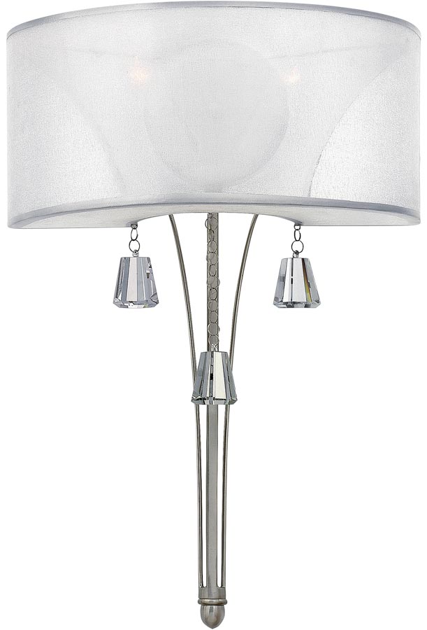 Hinkley Mime 2 Light Wall Light Brushed Nickel Sheer Fabric Crystal