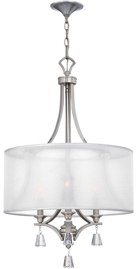 Hinkley Mime Sheer Fabric 3 Light Chandelier Brushed Nickel