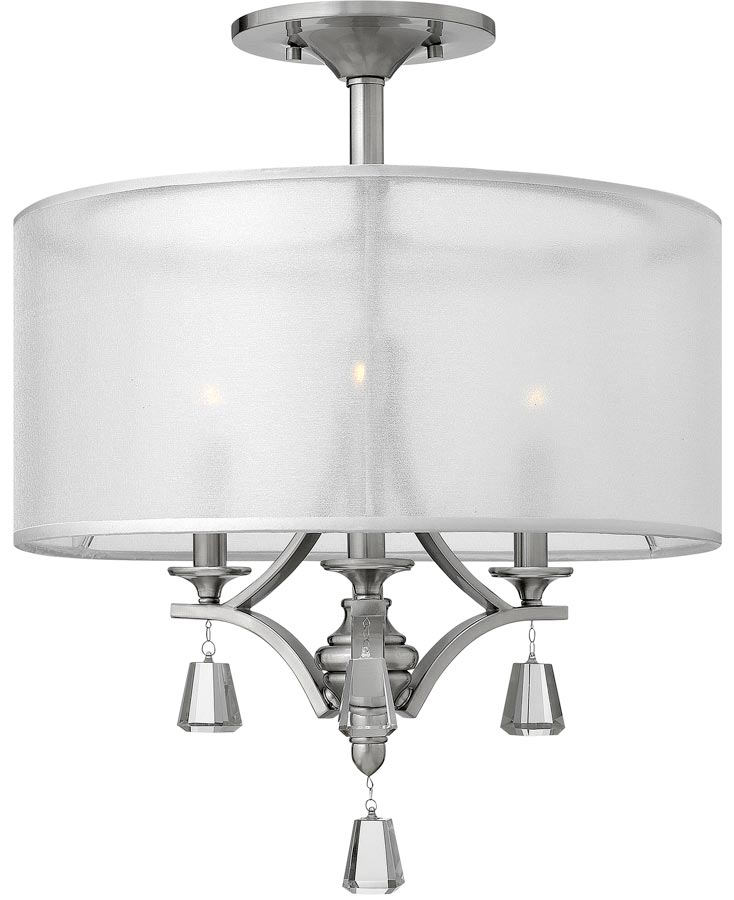 Hinkley Mime Sheer Fabric 3 Light Semi Flush Brushed Nickel