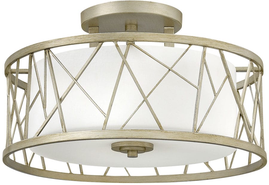 Hinkley Nest 3 Light Semi Flush Ceiling Light Silver Leaf Etched Glass