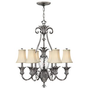 Plantation 7 light chandelier in antique nickel on white background