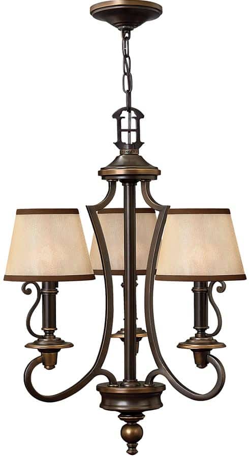 Hinkley Plymouth 3 Light Old Bronze Chandelier With Amber Shades