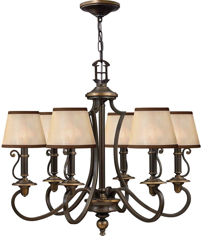 Hinkley Plymouth 6 Light Old Bronze Chandelier With Amber Shades
