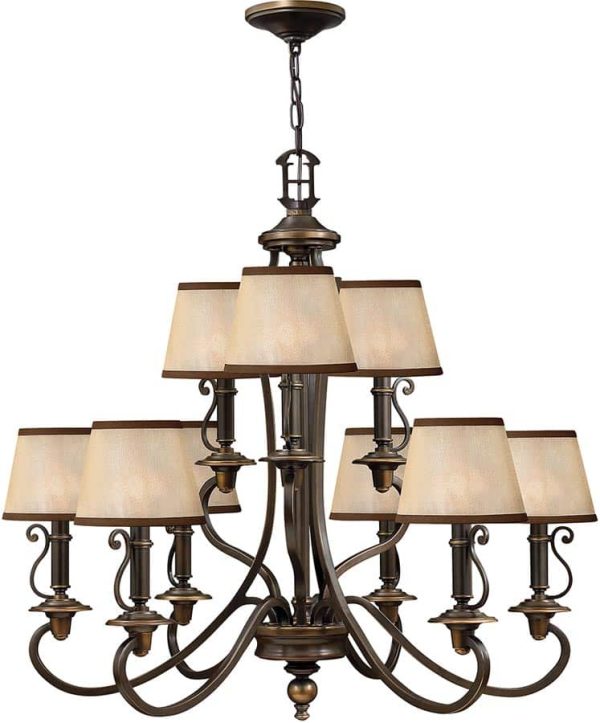 Hinkley Plymouth 9 Light Old Bronze Chandelier With Amber Shades