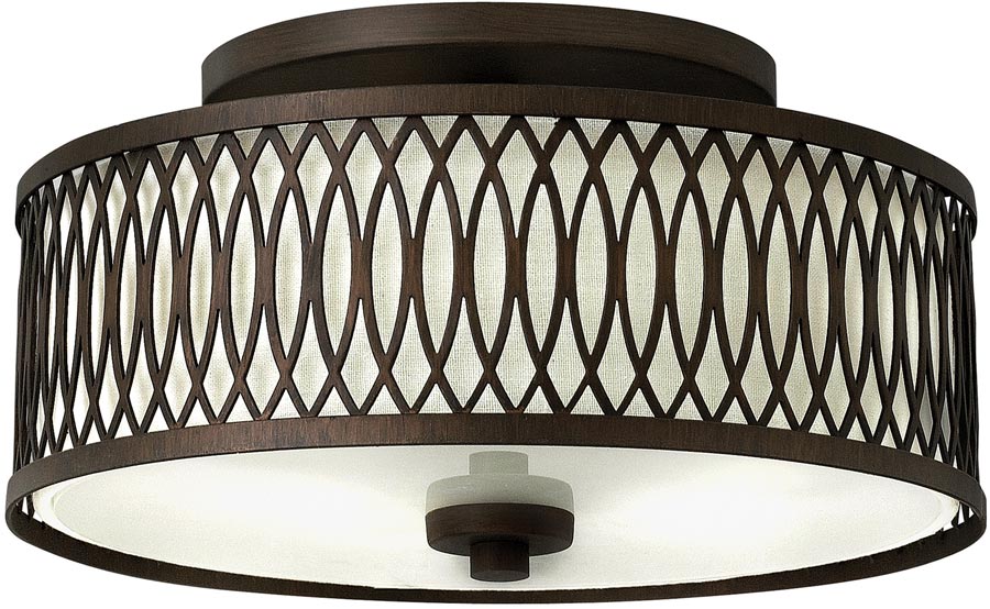 Hinkley Walden 3 Light Flush Mount Victorian Bronze Linen Shade