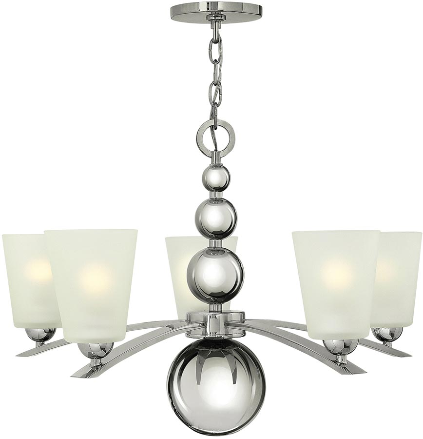 Hinkley Zelda 5 Light Chandelier Polished Nickel Etched Glass