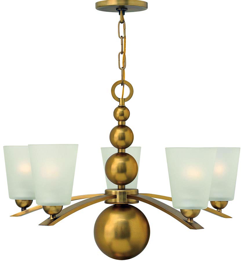 Hinkley Zelda 5 Light Chandelier Vintage Brass Etched Glass