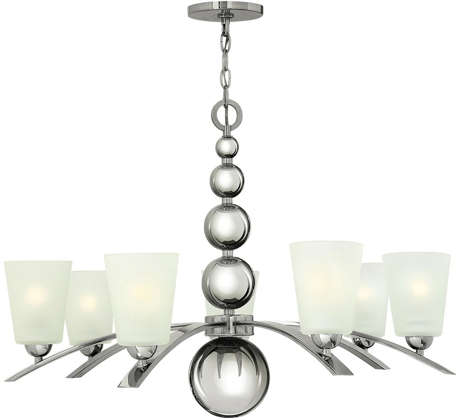 Hinkley Zelda 7 Light Large Chandelier Polished Nickel Etched Glass