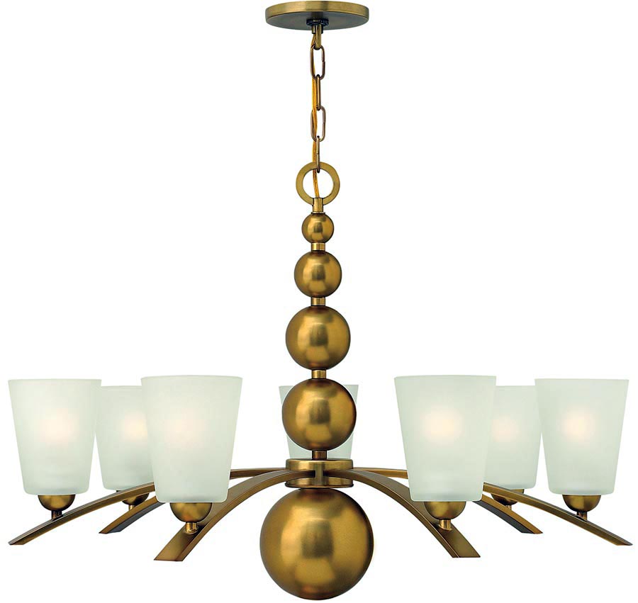 Hinkley Zelda 7 Light Large Chandelier Vintage Brass Etched Glass