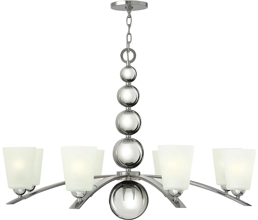 Hinkley Zelda 8 Light Large Chandelier Polished Nickel Etched Glass