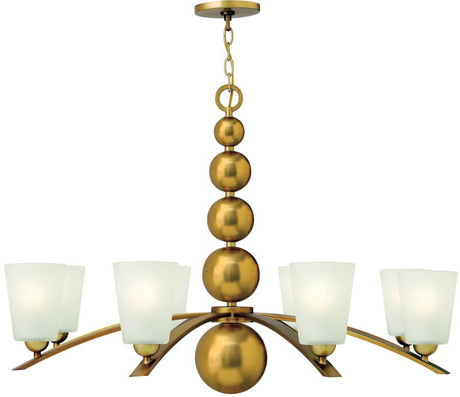 Hinkley Zelda 8 Light Large Chandelier Vintage Brass Etched Glass