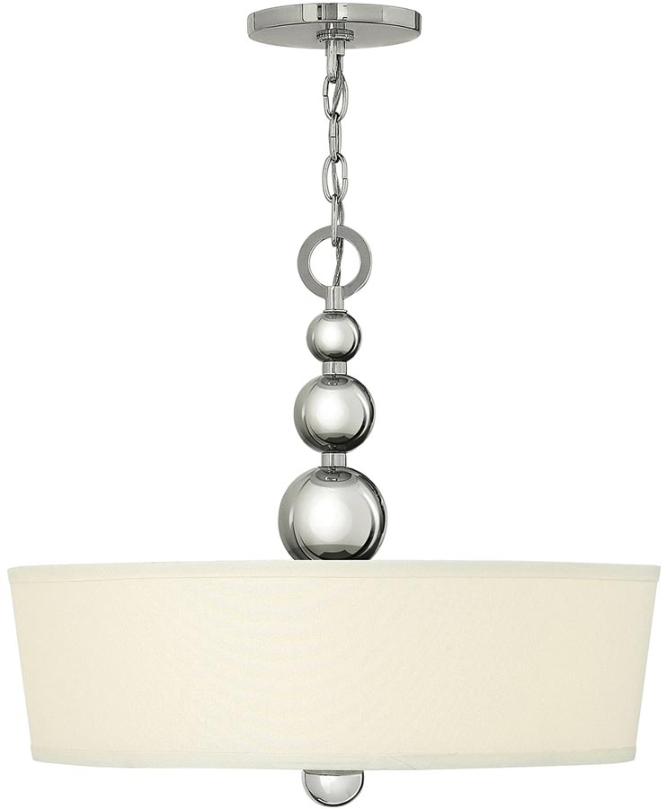 Hinkley Zelda 3 Light Ceiling Pendant Polished Nickel Linen Shade