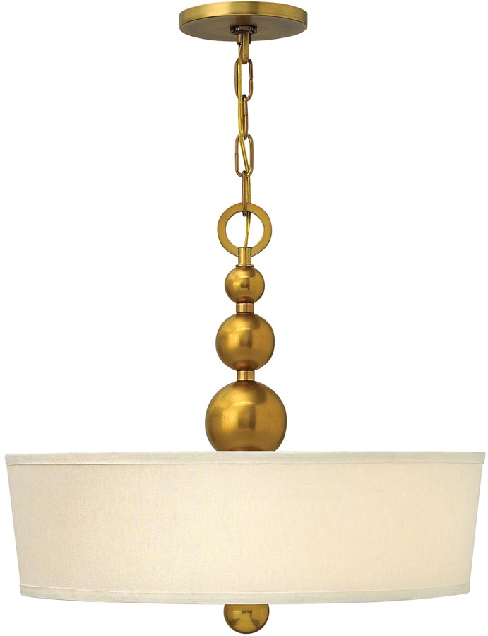 Hinkley Zelda 3 Light Ceiling Pendant Vintage Brass Linen Shade
