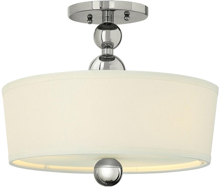 Hinkley Zelda 3 Light Semi Flush Polished Nickel Linen Shade