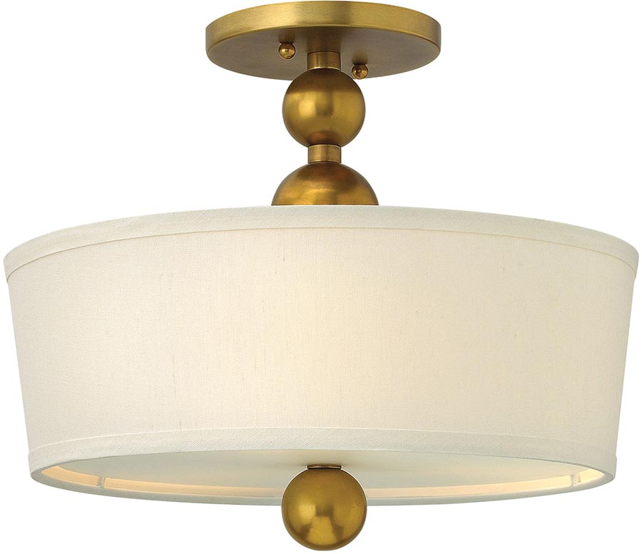 Hinkley Zelda 3 Light Semi Flush Vintage Brass Linen Shade