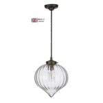 Holborn Single Pendant Light Solid Antique Brass Ribbed Glass