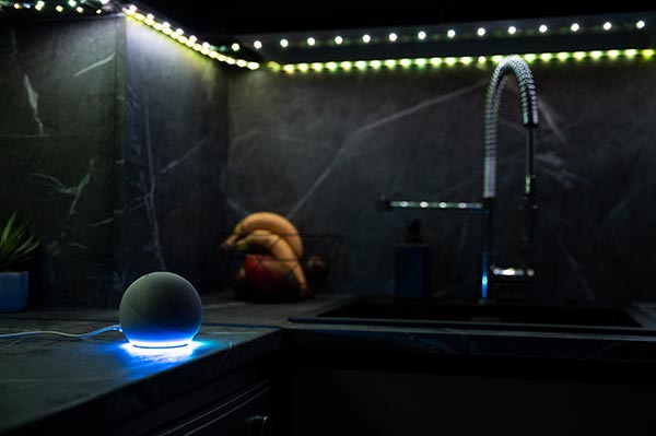 Home automation concept image showing hub and illuminated LEDs.