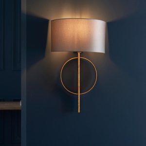 Hoop single lamp gold leaf wall light with half round mink shade main image