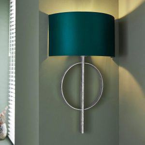 Hoop single lamp silver leaf wall light with half round teal shade main image