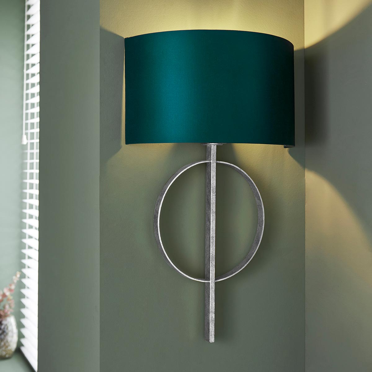 Stylish Hoop Single Lamp Silver Leaf Wall Light Half Round Teal Shade