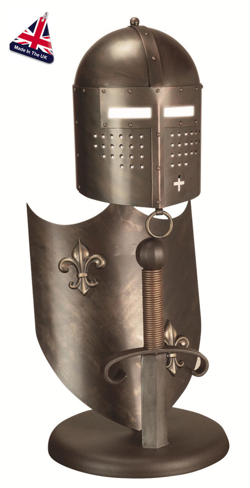 Crusader Tall Heraldic Shield Feature Bronze Table Lamp