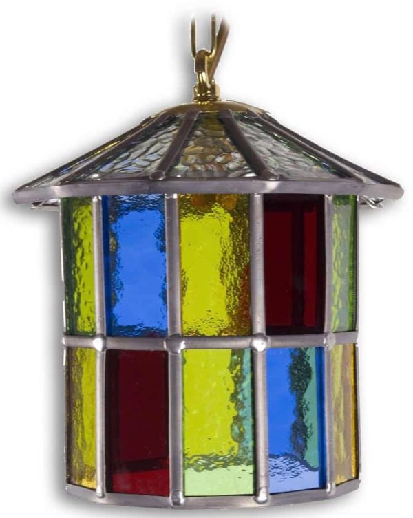 Hutton Multi Coloured Leaded Stained Glass Hanging Porch Lantern