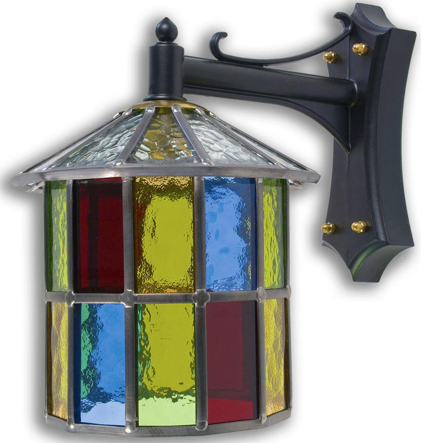 Hutton Multi Coloured Leaded Stained Glass Outdoor Wall Lantern