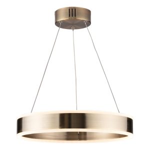 Ianna circular 25w LED ceiling pendant in antique brass on white background