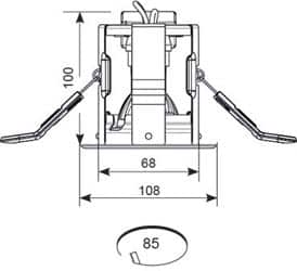 iCage 90-minute fire rated bathroom shower down light line drawing