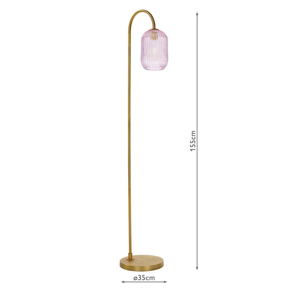 Dar Idra Aged Bronze Floor Lamp Ribbed Pink Glass Shade