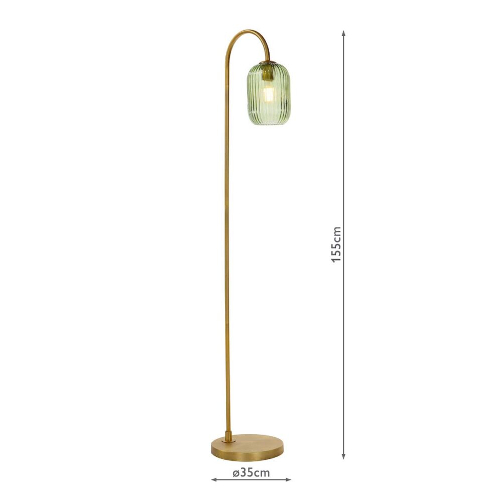 Dar Idra Aged Bronze Floor Lamp Ribbed Green Glass Shade