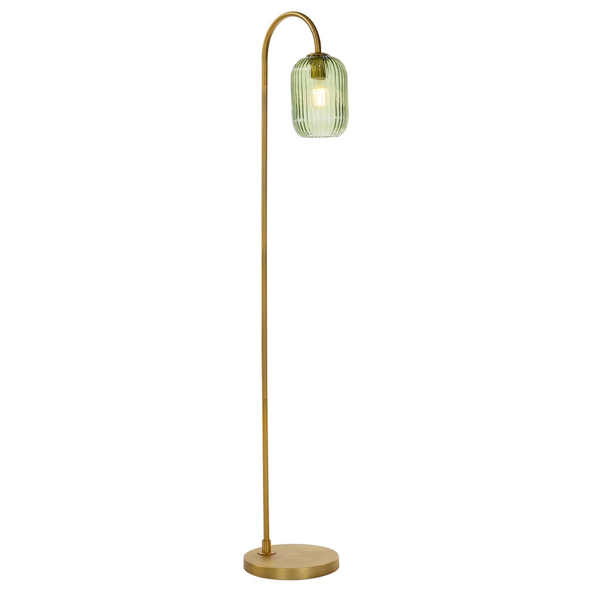 Dar Idra Aged Bronze Floor Lamp Ribbed Green Glass Shade