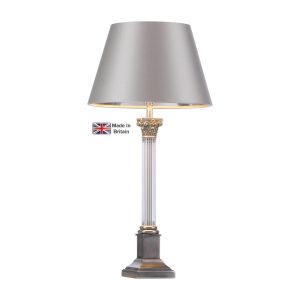 Imperial small column table lamp base only in pewter on white background lit
