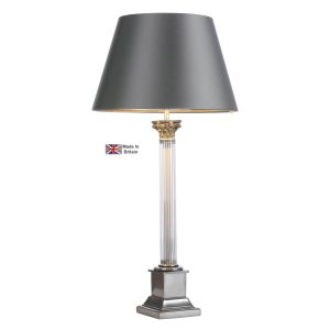Imperial large column table lamp base only in pewter on white background lit