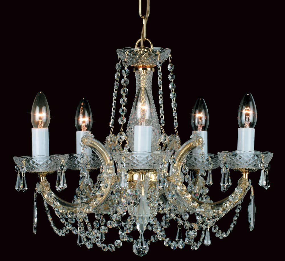 Impex Marie Theresa Glass Arm 5 Light Strass Crystal Chandelier Gold