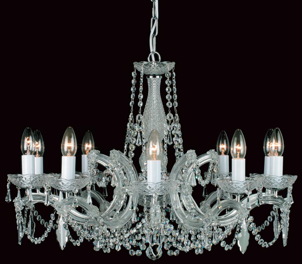 Impex Marie Theresa Glass Arm 10 Light Strass Crystal Chandelier Chrome