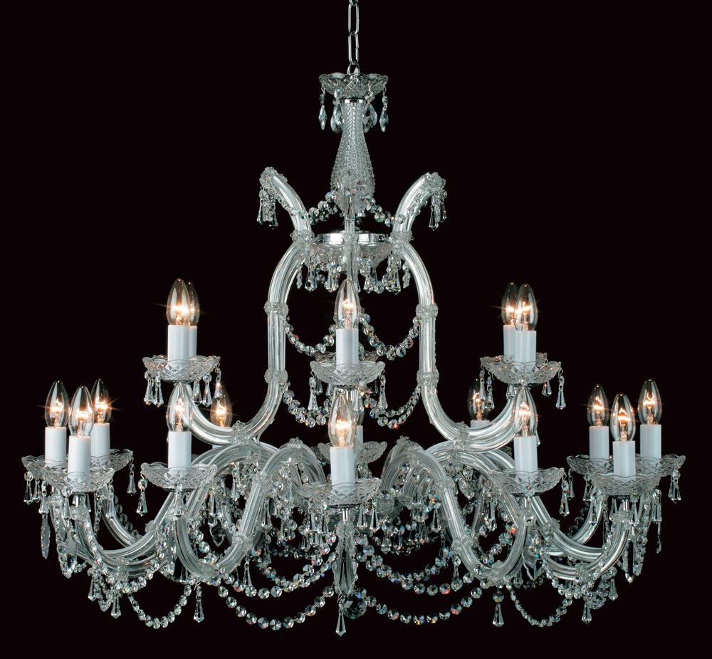 Impex Marie Theresa Glass Arm 16 Light Strass Crystal Chandelier Chrome