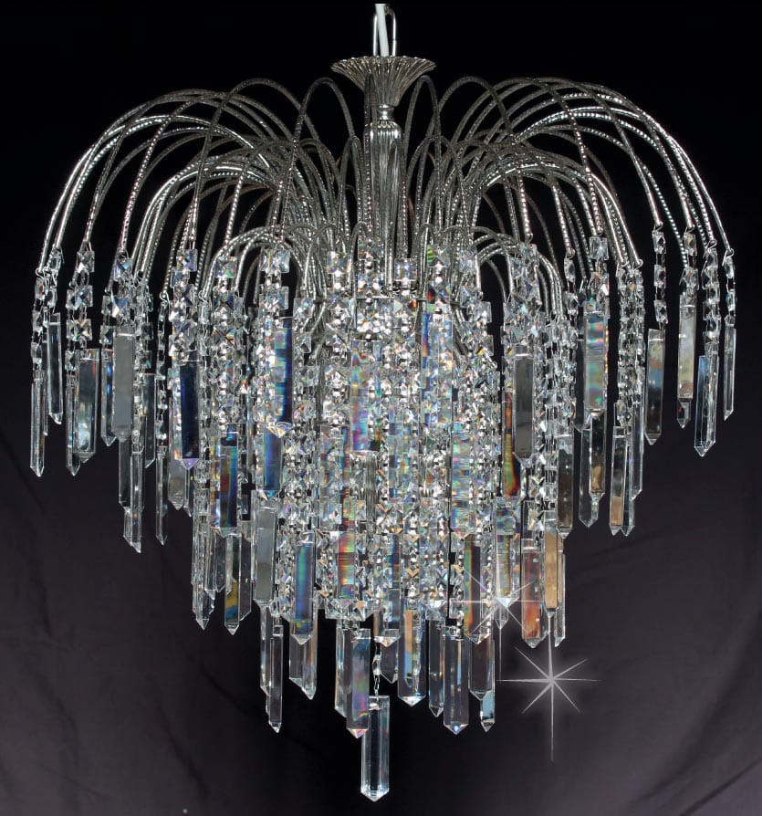 Shower 47cm Strass Crystal Coffins 6 Light Chandelier Polished Nickel