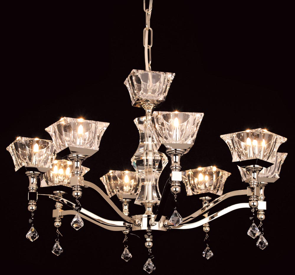 Impex Bresica 8 Light Optic Glass Chandelier Polished Nickel