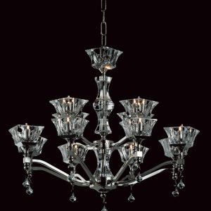 Impex Bresica 12 light optic glass chandelier polished gold black background.